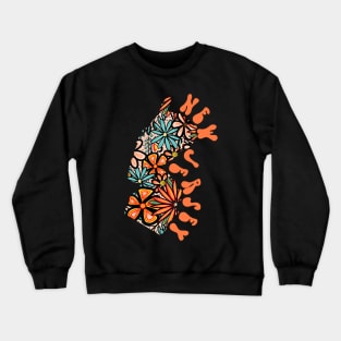 New Jersey State Design | Artist Designed Illustration Featuring New Jersey State Outline Filled With Retro Flowers with Retro Hand-Lettering Crewneck Sweatshirt